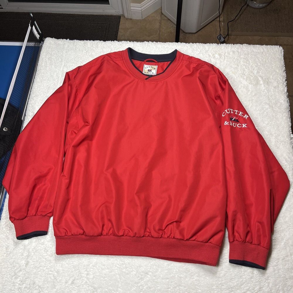 CUTTER &‎ BUCK VTG Blank Golf Windbreaker Performance Jacket Mens Pullover Red L